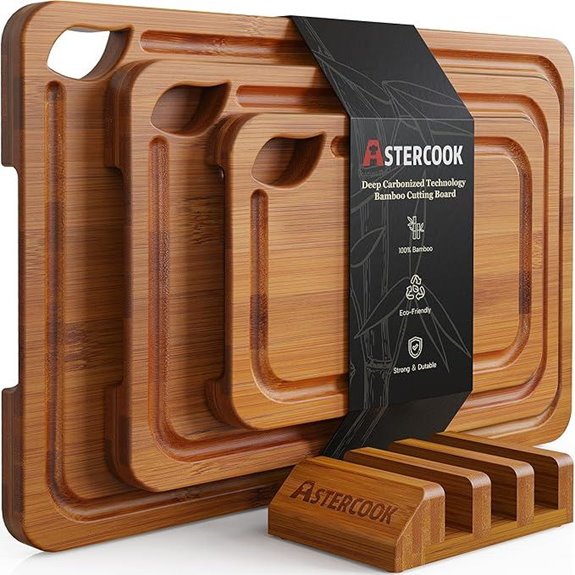 Astercook Bamboo Cutting Boards with Stand and Juice Grooves