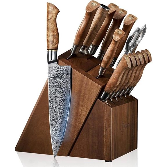 SENKEN Damascus Knife Block Set with Steak Knives