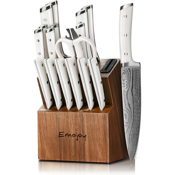 Emojoy 18-Piece Kitchen Knife Set with Wooden Block