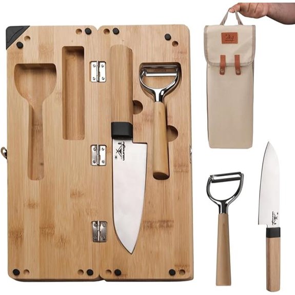 Foldable Bamboo Cutting Board Set with Knife & Sharpener