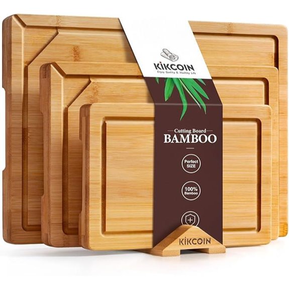 Kikcoin Bamboo Cutting Board Set with Stand