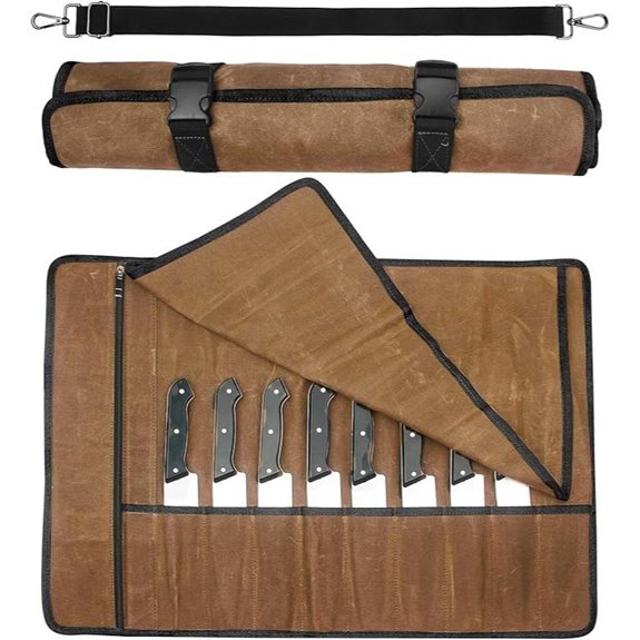 QEES Knife Roll with 10 Slots and Zipper Pockets