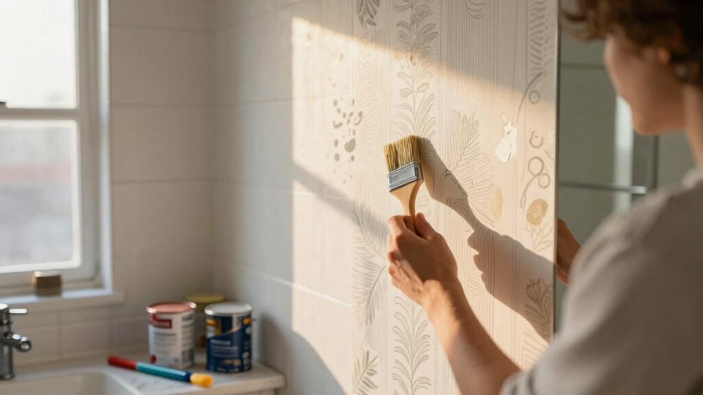 Her Paint DIY Completely Redid the Unfunctional Bathroom — It Looks Like Wallpaper
