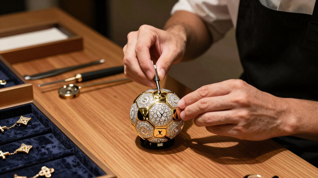 Louis Vuitton Offers a Soccer Ball-Shaped Gold and Diamond Clock as Part of a Special Collaboration