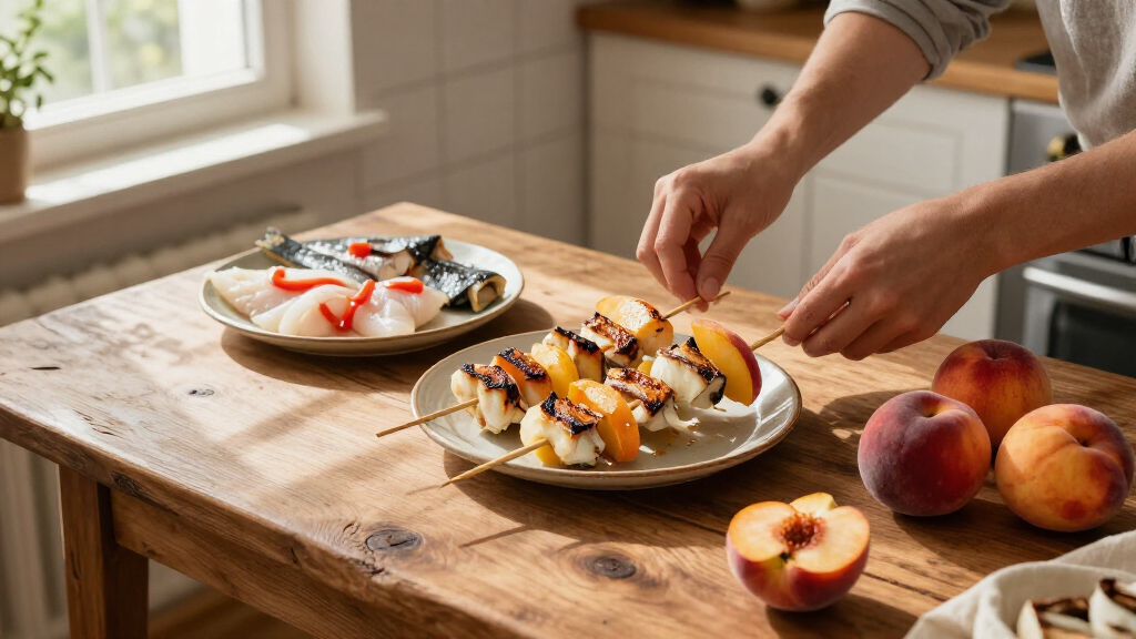Spiedino Di Pesce E Pesche