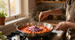 Tomato Risotto With Frizzled Red Onions